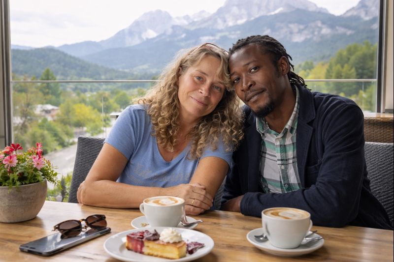Rick und Angie haben Frühstück im Cafe